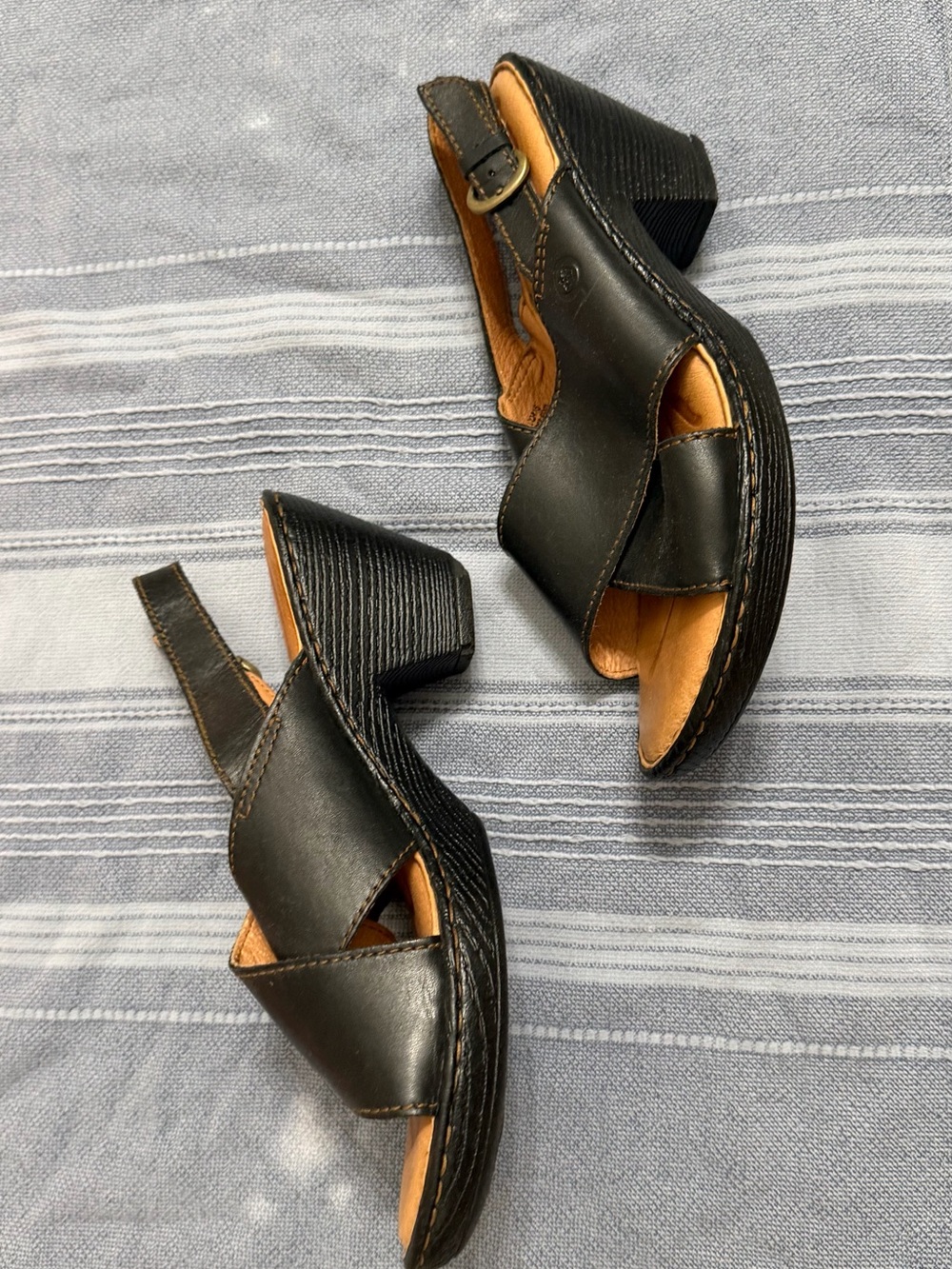 Born 8M Black Leather Slingback Block Heel Sandals - extremely comfortable